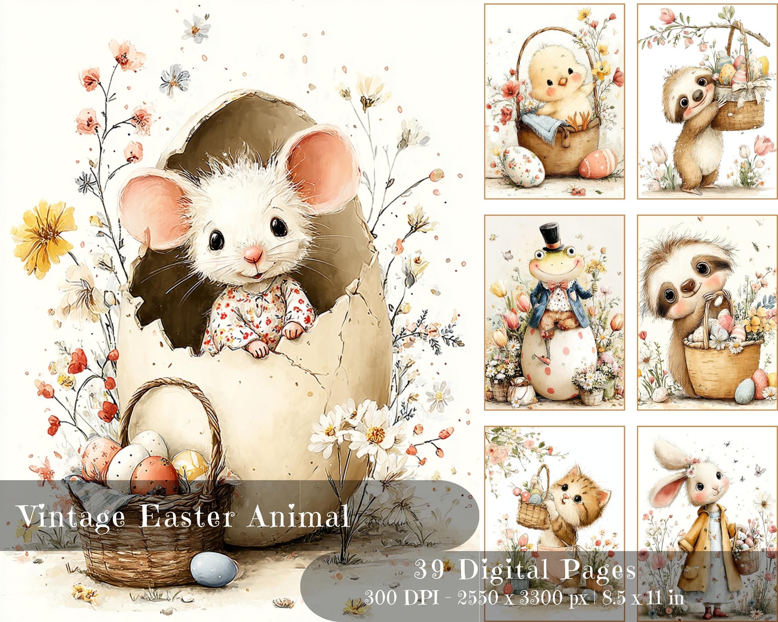 Preview of Vintage Easter Animals — 39 Printable Journal Pages
