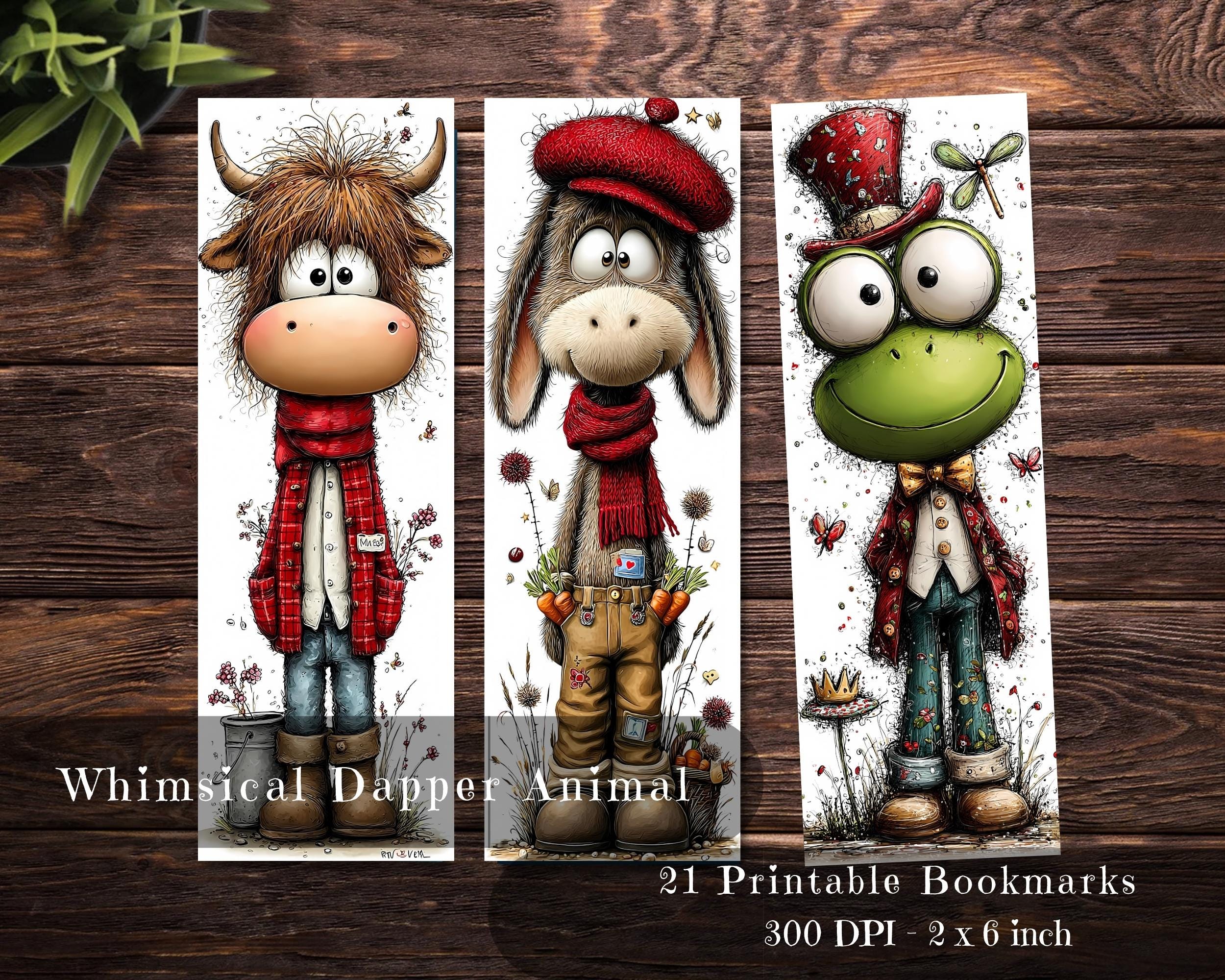 Preview of Dapper Animal Printable Bookmarks — 21 Designs