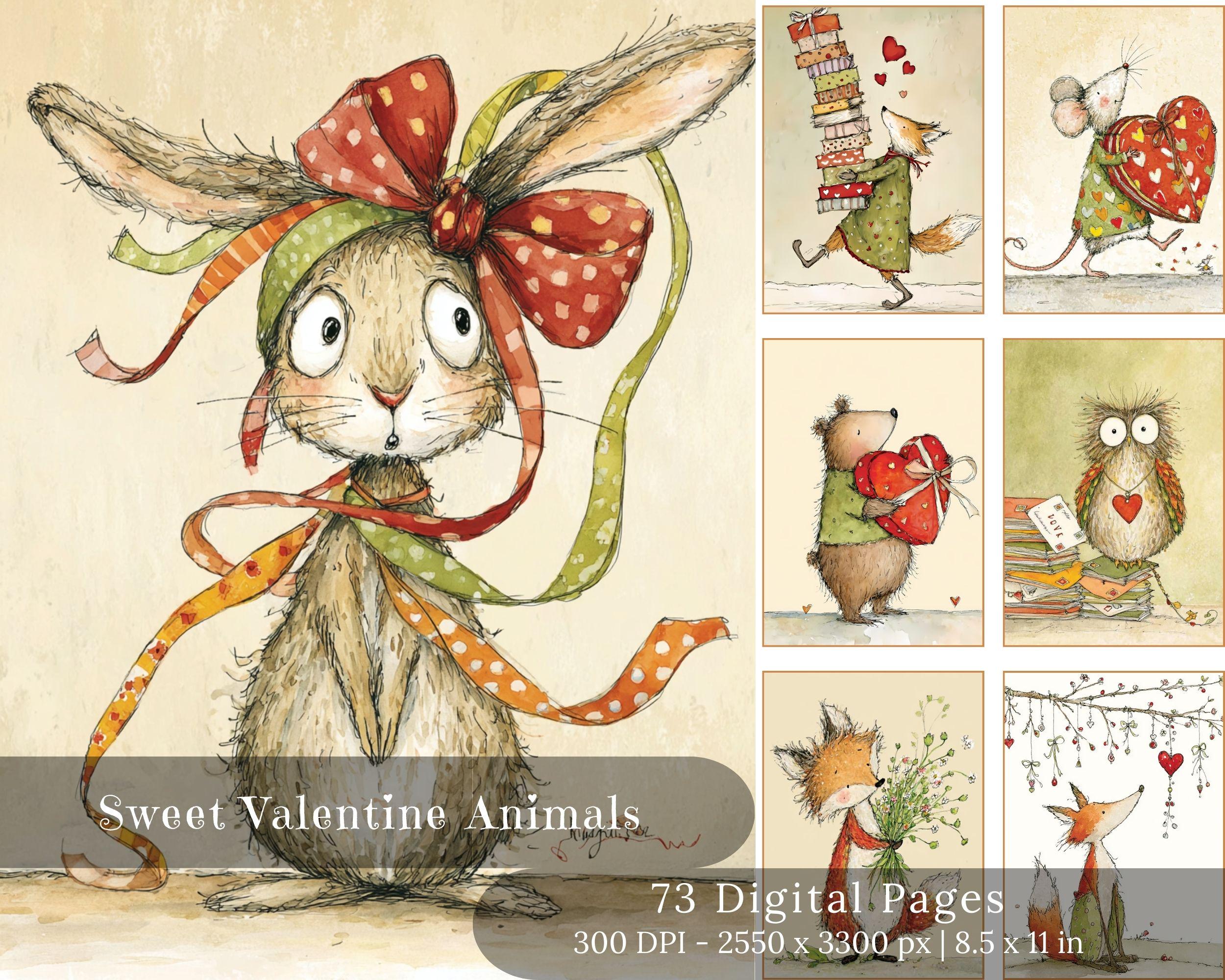 Preview of Quirky Valentine Animals — 73 Printable Journal Pages