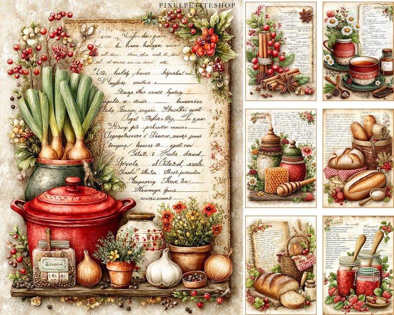 Páginas digitales de recetas antiguas / Imprimibles para diarios basura y scrapbooking (Descarga digital) imagen 9