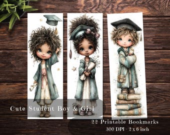 Student Boy and Girl Bookmark Printable Set (Digital Download)
