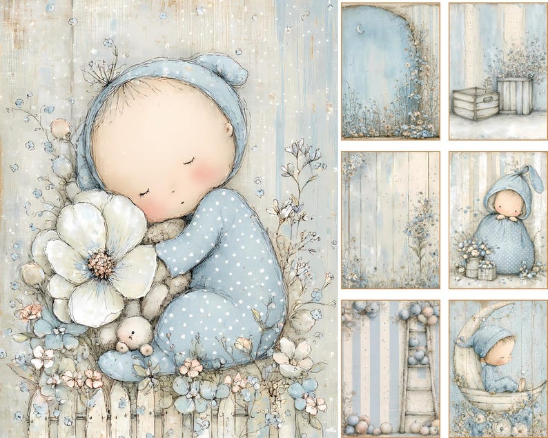 Adorable Baby Boy Digital Pages | Nursery Junk Journal & Scrapbooking Printables (Digital Download) image 18
