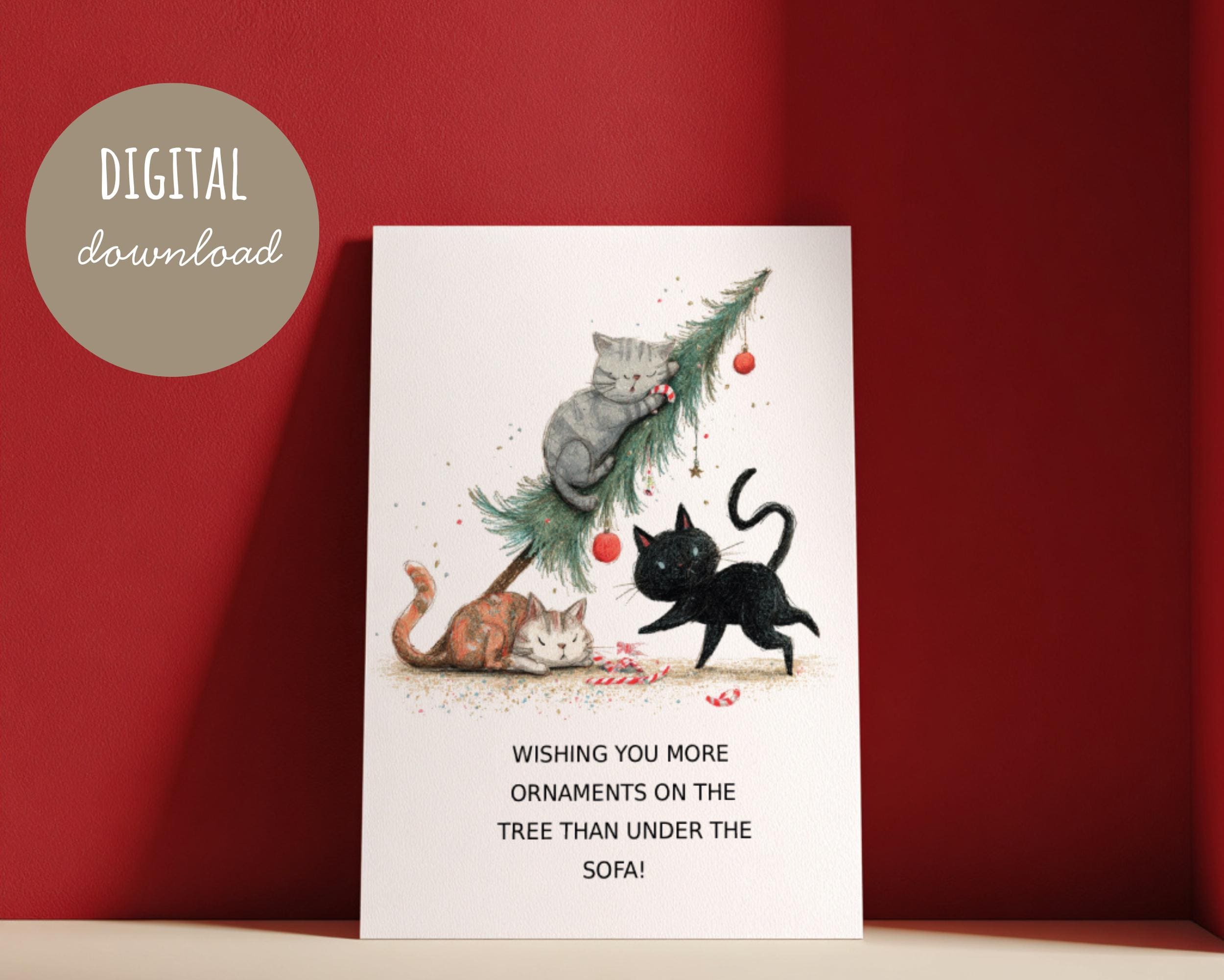 Preview of Funny Cat Christmas Card — Printable 5 × 7 Greeting