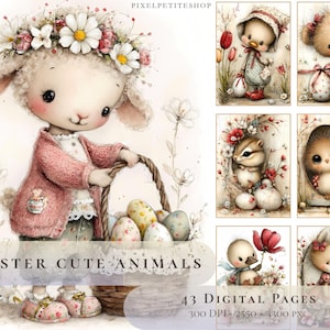 Easter Baby Animals Digital Pages | 43 Junk Journal & Scrapbook Illustrations for Printable Crafts