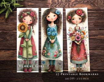 Paquete de marcapáginas imprimibles de "Chica Floral" / Regalo para amantes de los libros botánicos (descarga digital)