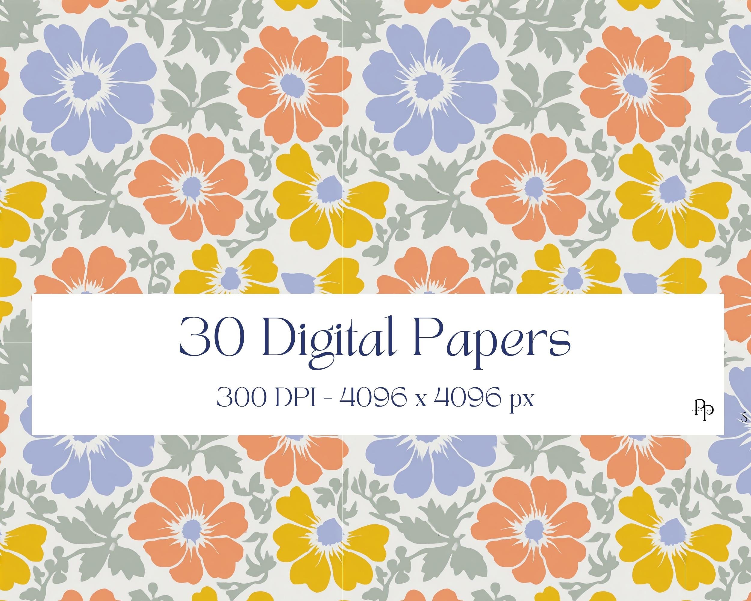 Preview of Retro Spring Floral Papers — 30 Seamless Digital Patterns