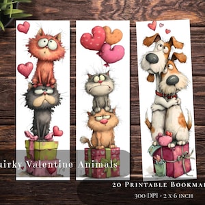 Quirky Valentine Animals Printable Bookmarks (Digital Download) image 1