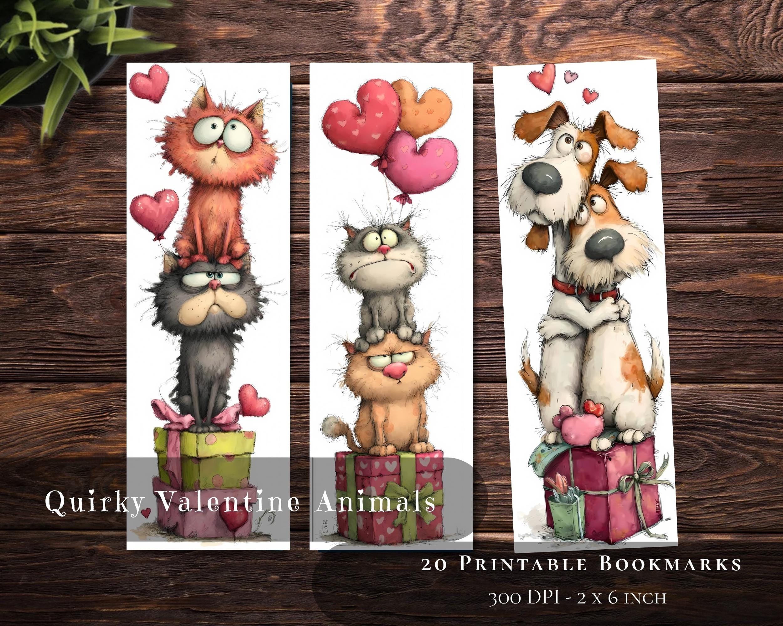 Preview of Valentine Animal Printable Bookmarks — 20 Designs