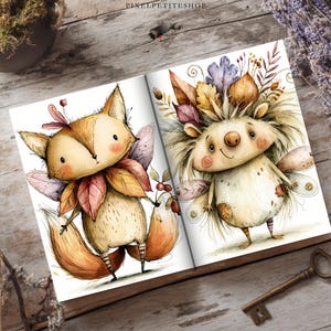 Watercolor Fairy Junk Journal Pages, Autumn Woodland Creatures, Scrapbook Kit (Digital Download) image 8