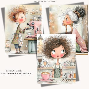 Páginas de diario de cafetería, chica barista en acuarela, arte de álbum de recortes de café (descarga digital) imagen 6