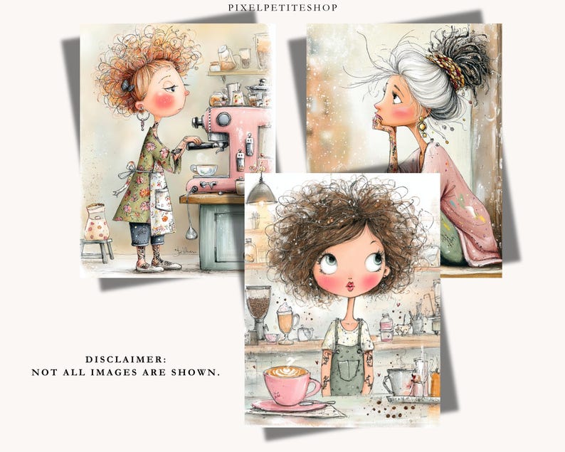 Páginas de diario de cafetería, chica barista en acuarela, arte de álbum de recortes de café (descarga digital) imagen 6