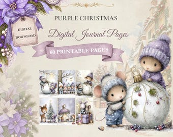 Whimsical Woodland Christmas Animal Digital Junk Journal Pages (Digital Download)