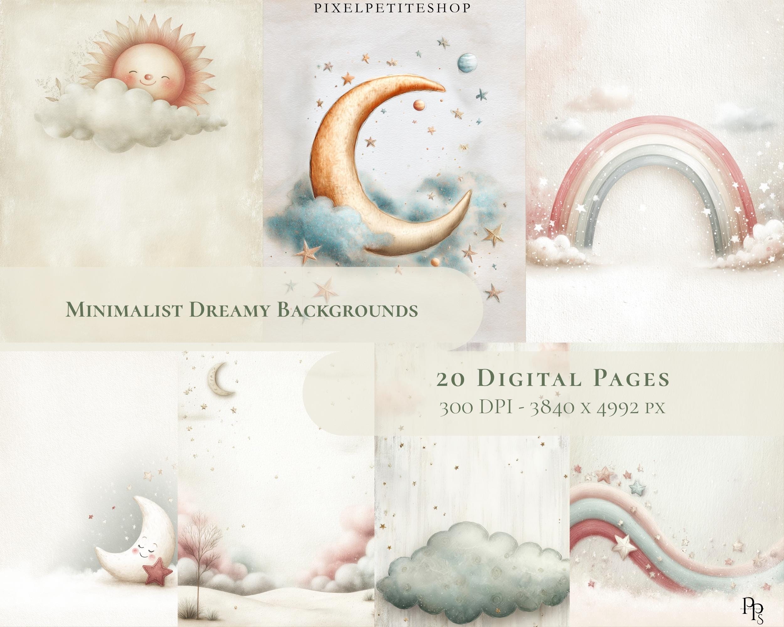 Preview of Boho Celestial Nursery Papers — 20 Printable Backgrounds