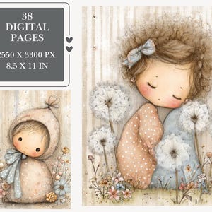 Whimsical Baby Girl Junk Journal Kit, Floral Scrapbook Pages (Digital Download)