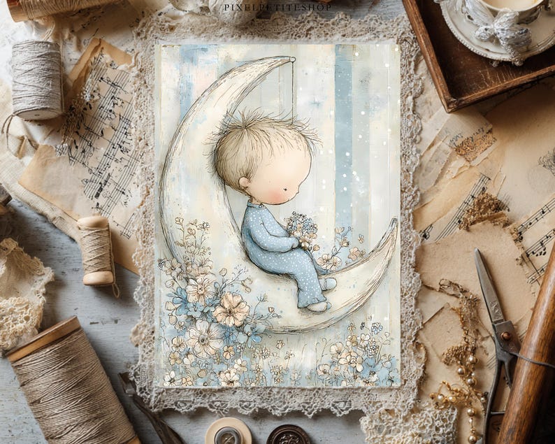 Adorable Baby Boy Digital Pages | Nursery Junk Journal & Scrapbooking Printables (Digital Download) image 13