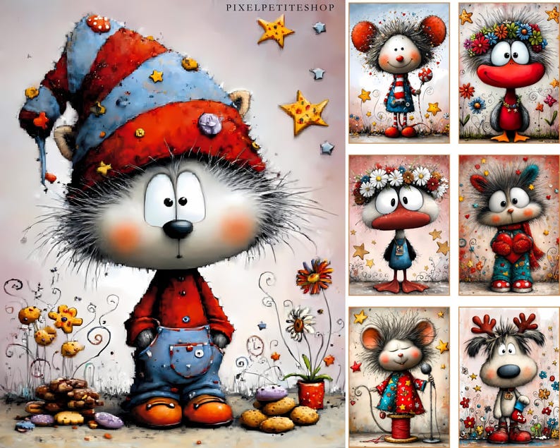 Witzige Weihnachtstiere Digitales Papier | Junk Journal Seiten, Karten (Digitaler Download) Bild 9