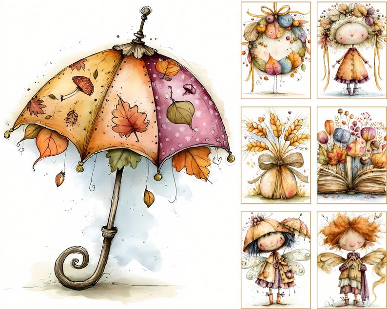 Watercolor Fairy Junk Journal Pages, Autumn Woodland Creatures, Scrapbook Kit (Digital Download) image 19