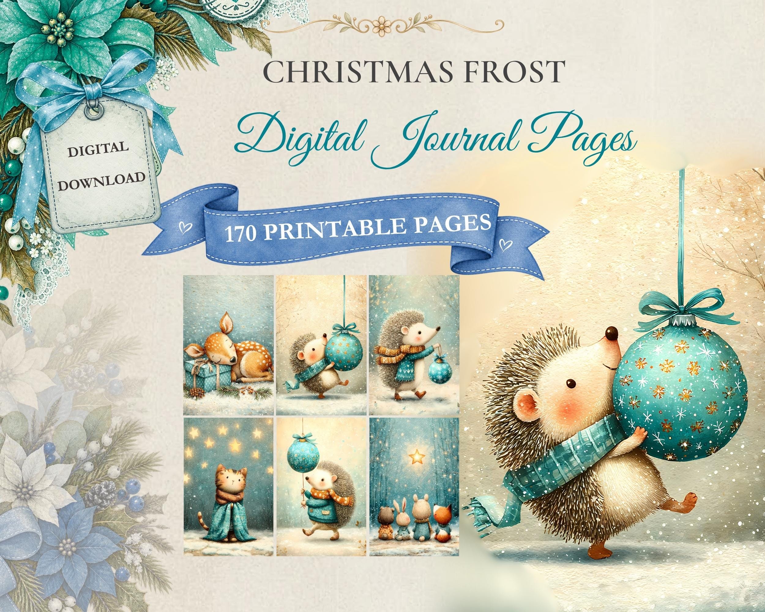 Preview of Christmas Woodland Animal Papers — 170 Printable Journal Pages