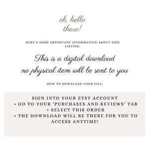 May include: A white background with text in a handwritten style. The text reads "oh, hello there!" and provides information about a digital download, including how to download the file from Etsy.