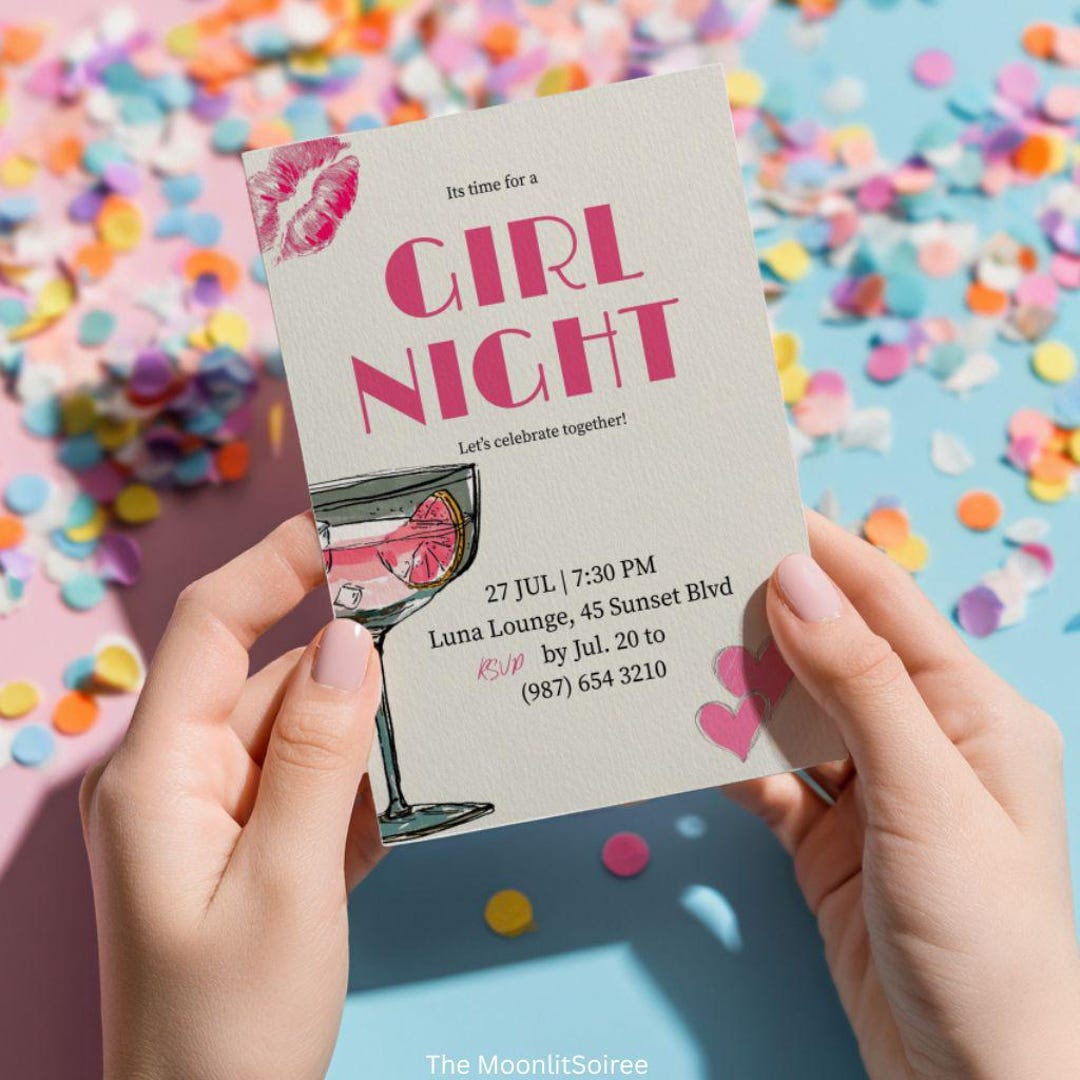 Editable Canva Template, Girls' Night Out Invitation, Hand-drawn Style ...