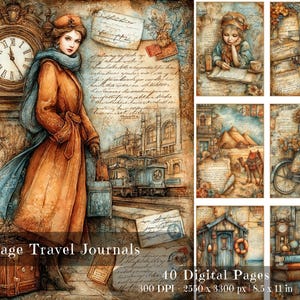Digitala skräpjournalsidor för vintageresor | Utskrivbara scrapbooking-sidor (digital nedladdning)
