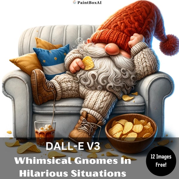 DALL-E 3 Prompts for Funny Gnome Illustrations, DALLE v3 Prompts for Cartoon Gnomes, Hilarious Gnomes AI Prompts, Free Images Included
