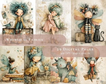 Whimsical Fairy Girl Digital Junk Journal Pages | Scrapbooking Printables (Digital Download)