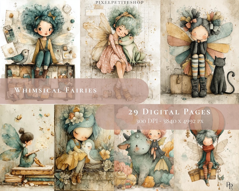 Whimsical Fairy Girl Digital Junk Journal Pages | Scrapbooking Printables (Digital Download) image 1