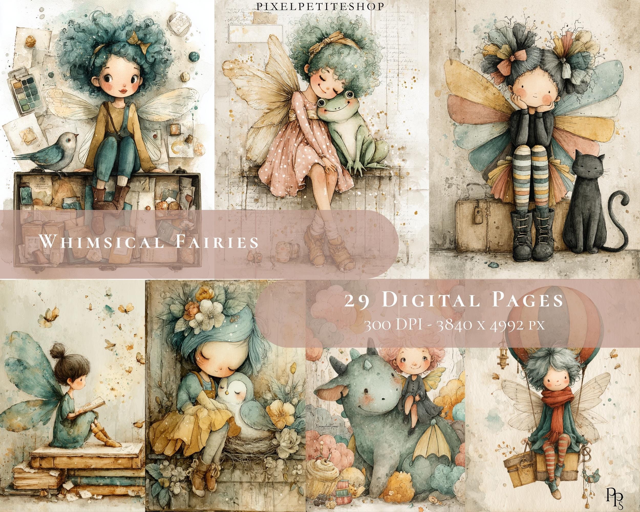 Preview of Fairy Girl Fantasy Papers — 29 Printable Journal Pages