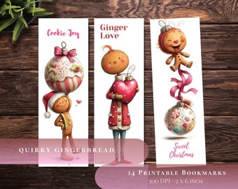 Quirky Gingerbread Christmas Bookmark Set | Holiday Clipart (Digital Download)