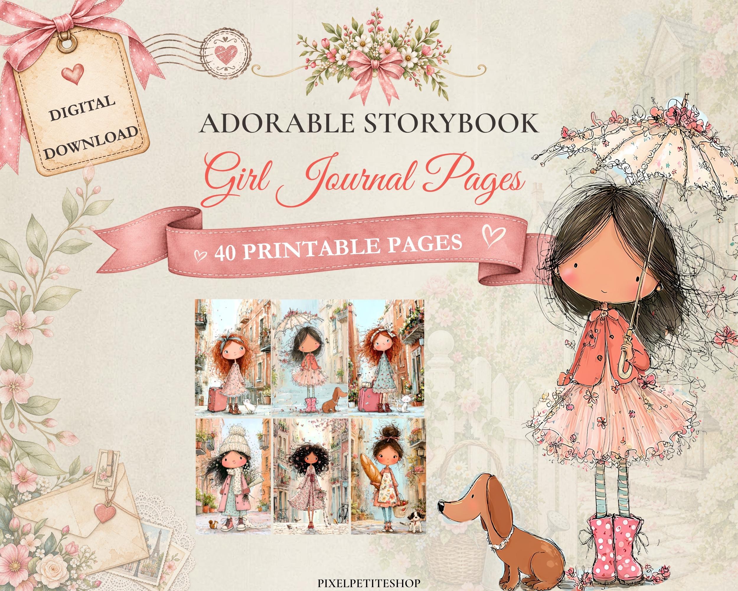 Preview of Storybook Girl Junk Journal Pages — 40 Printable Designs