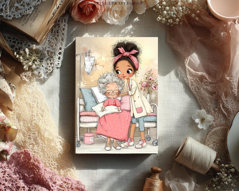 Digitale pagina's lieve verpleegster en ouderen | Afdrukbare items voor junkjournal en scrapbooking (digitale download) afbeelding 3