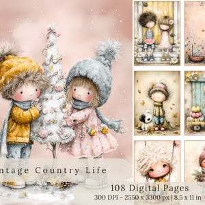 108 illustrazioni ad acquerello di vita di campagna vintage per diari spazzatura (download digitale)