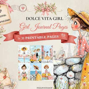Vintage Dolce Vita Girl Junk Journal-sidor, utskrivbara italienska resematerial