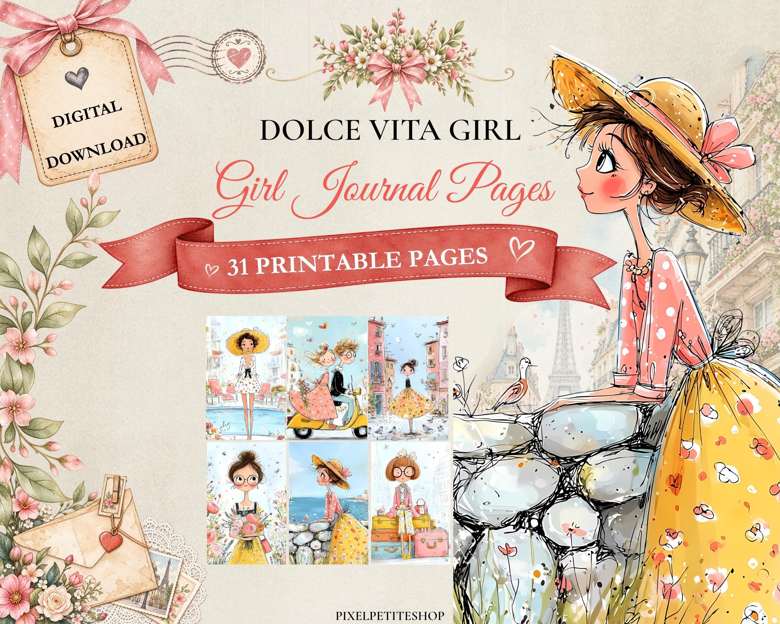 Preview of Dolce Vita Girl Journal Pages — 31 Vintage Italian Printables