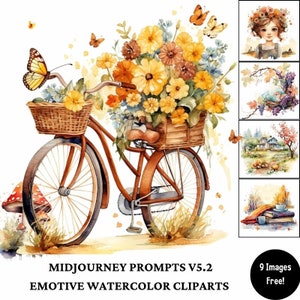 Midjourney Prompts for Beautiful Watercolor Cliparts, Emotive Cliparts Prompts, Free Images Included, Fall Season Prompts