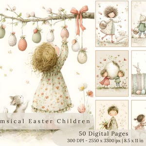 Whimsical Easter Children Digital Pages | Vintage Country Life Illustrations  (Digital Download)