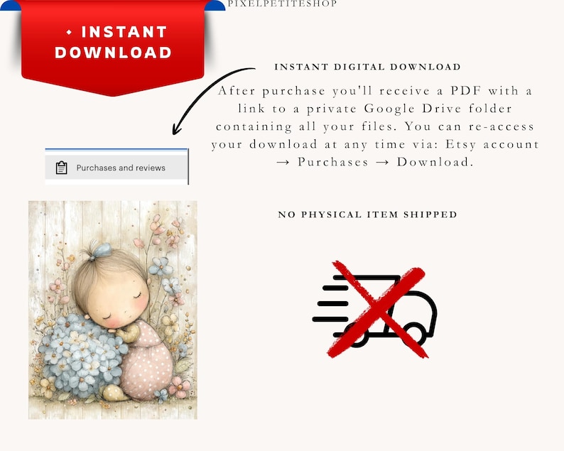 May include: A digital illustration of a small child with a blue hair bow sleeping against a large cluster of blue hydrangea flowers, surrounded by soft-toned wildflowers on a light wood-paneled background, presented as an instant download.