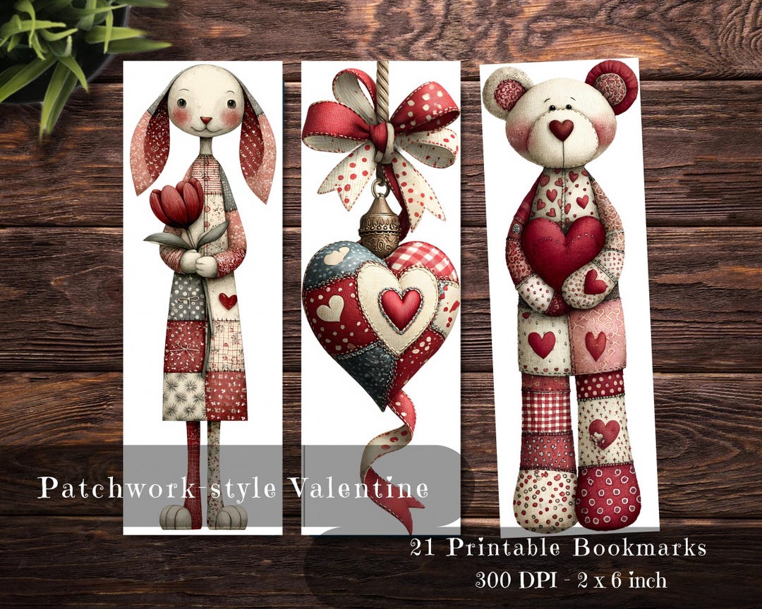 Patchwork Style Valentine Printable Bookmarks (digital Download) - Etsy
