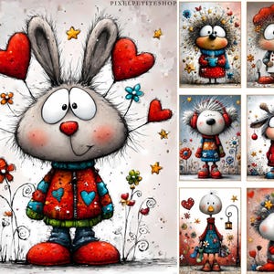 Witzige Weihnachtstiere Digitales Papier | Junk Journal Seiten, Karten (Digitaler Download) Bild 7