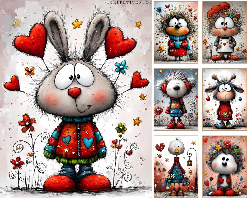 Witzige Weihnachtstiere Digitales Papier | Junk Journal Seiten, Karten (Digitaler Download) Bild 7