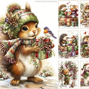 Whimsical Christmas Animals Junk Journal Pages – Woodland Paper Set (Digital Download) image 5