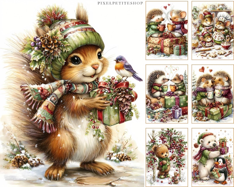 Whimsical Christmas Animals Junk Journal Pages – Woodland Paper Set (Digital Download) image 5