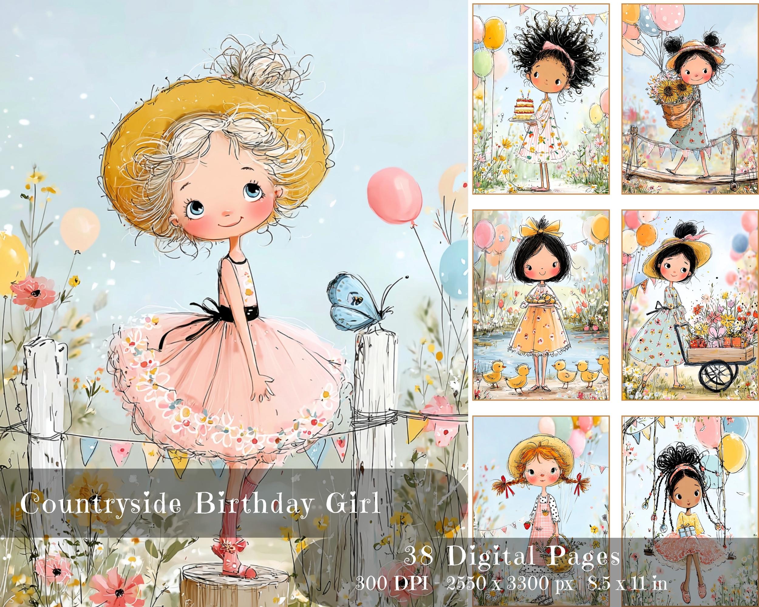 Preview of Countryside Birthday Girl Papers — 38 Journal Printables