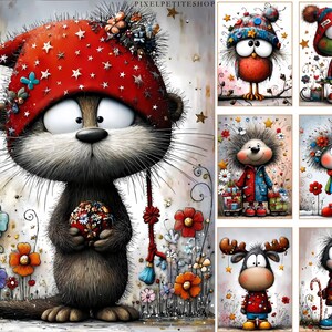 Witzige Weihnachtstiere Digitales Papier | Junk Journal Seiten, Karten (Digitaler Download) Bild 6