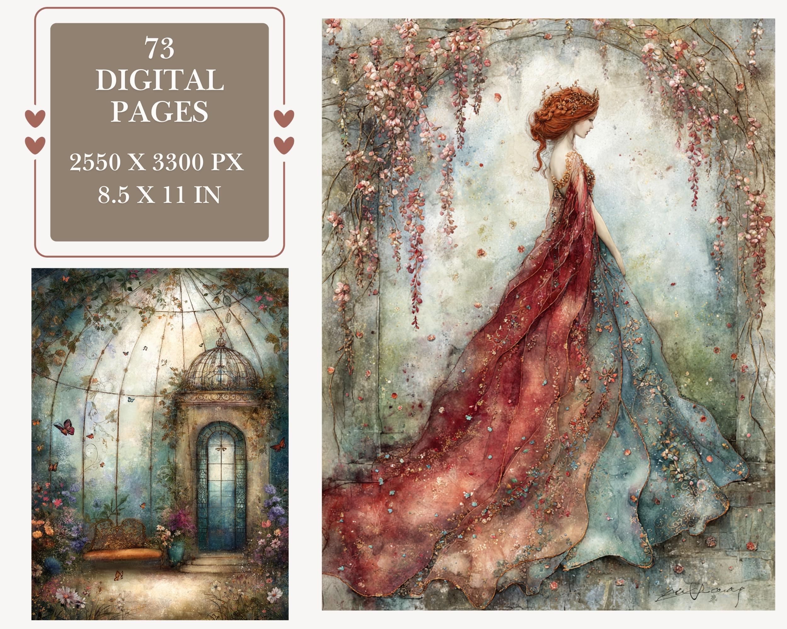 Preview of Storybook Princess Girl Papers — 73 Printable Journal Pages