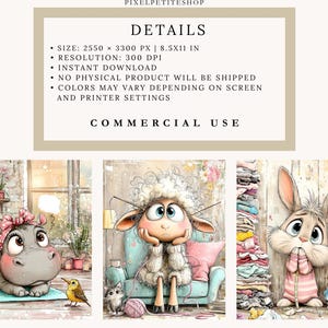Funny Cartoon Animals Digital Pages | Junk Journal & Scrapbooking Printables (Digital Download) image 2