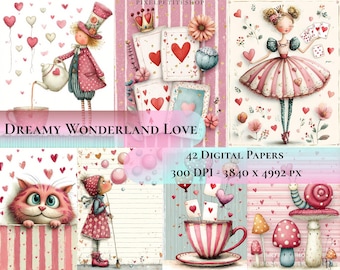 Dreamy Wonderland Love Digital Junk Journal Pages | Valentine Scrapbook Ephemera (Digital Download)