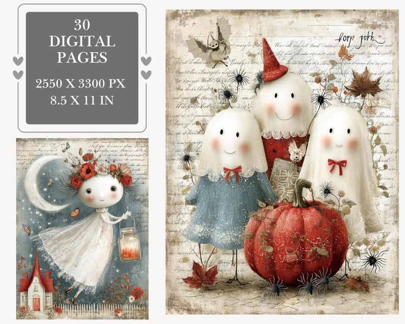 Gothic Cottagecore Halloween Digital Pages | Junk Journal & Scrapbook Papers (Digital Download) image 1
