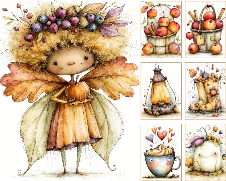 Watercolor Fairy Junk Journal Pages, Autumn Woodland Creatures, Scrapbook Kit (Digital Download) image 18